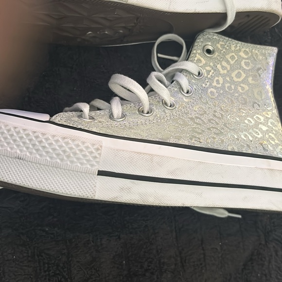 Silver Hi-Top Converse sneakers. Worn 1 time. - Picture 5 of 5